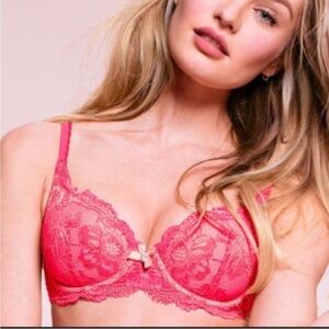 Victoria's Secret Body by Victoria Lined Demi Bra by 36D In Red Lace Overlay